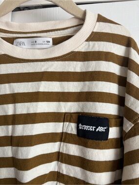 Zara Kids Brown & Cream Striped Long-Sleeve Tee Shirt